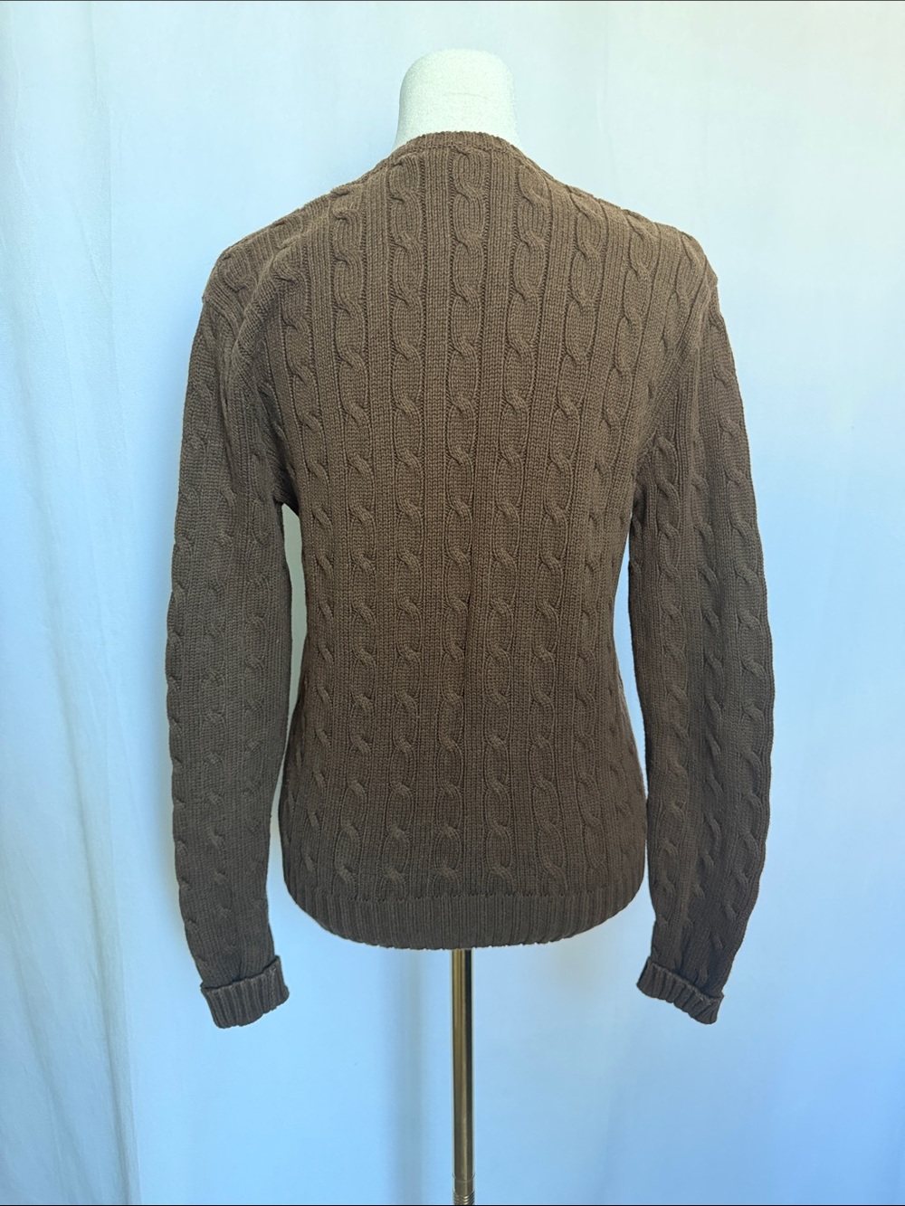 VTG Ralph Lauren Sport Chocolate Brown Cable-Knit V-Neck Sweater Size L Pony - Picture 7 of 12